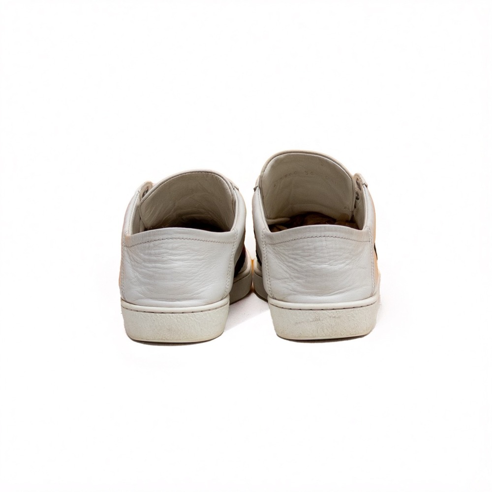 Gucci White Leather Low-Top Sneakers with Green and Red Web and Gold Bee - Picture 7 of 15